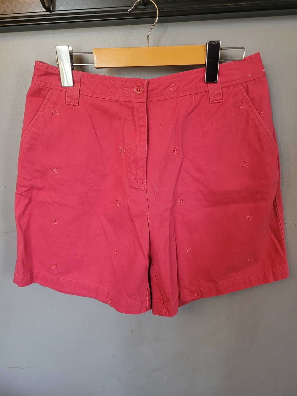 Northern Reflections Pink Embroidered Roses 100% Cotton Bermuda Shorts Cottage